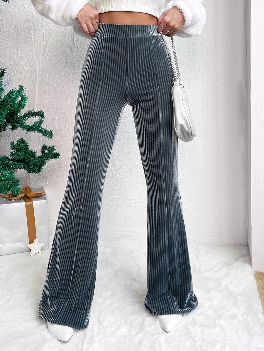 SHEIN EZwear 彈性腰帶喇叭褲 - 霧霾藍 - 查看 1