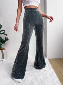 SHEIN EZwear 彈性腰帶喇叭褲 - 霧霾藍 - 查看 4