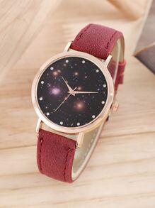 1pc Galaxy Print Quartz Watch & 1pc Bracelet - Burgundy - View 2