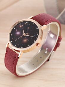 1pc Galaxy Print Quartz Watch & 1pc Bracelet - Burgundy - View 3