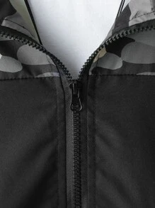 Boys Camo Print Hooded Jacket & Trousers Without Tee - Black - View 4