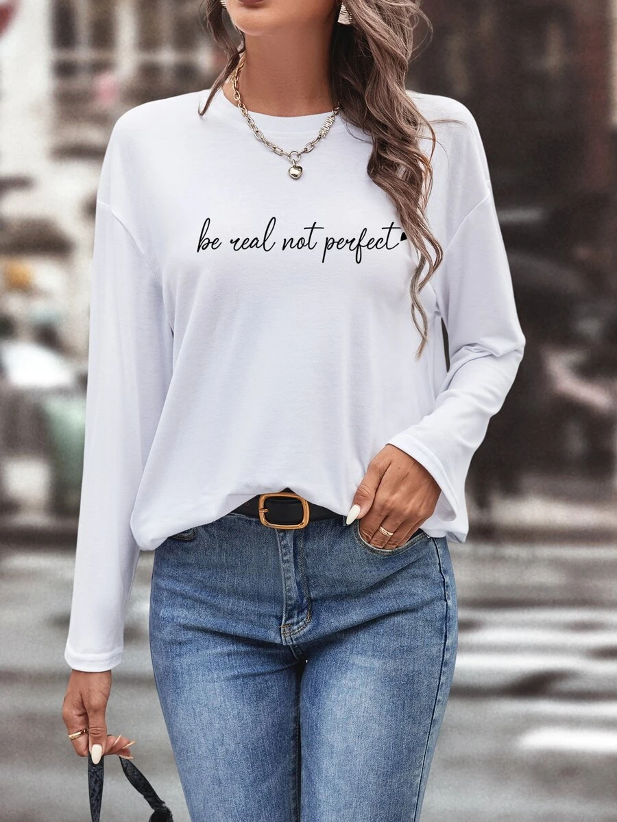 SHEIN LUNE Áo thun nữ Slogan Giải trí - trắng - Xem 1