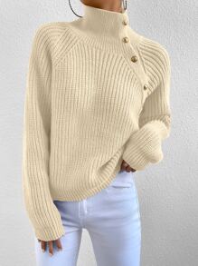 SHEIN Essnce Jersey de cuello cisne de manga raglán - Albaricoque - Ver 5