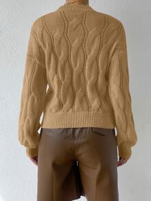 SHEIN Unity Cable Knit Drop Shoulder Jumper - Khaki - View 2