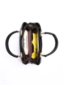 Bee & Floral Embroidered Satchel Bag, Elegant For Office & Work - Black - View 3