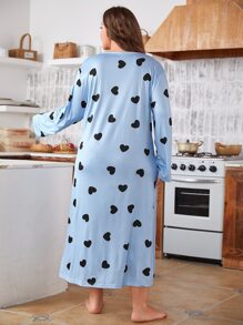 Plus Heart Print Night Dress - Baby Blue - View 2