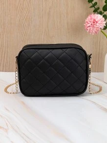 蝴蝶結和流蘇裝飾絎縫方包，鏈條斜挎錢包，女士時尚單肩包迷你絎縫蝴蝶和流蘇裝飾方包 - 黑色 - 查看 2