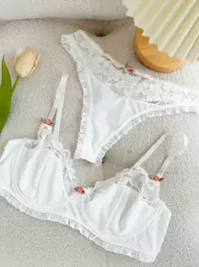 Bộ đồ lót và quần lót ren tương phản - trắng - Xem 4