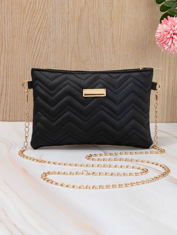 حقيبة مربعة ميني شارة الرتبة مبطن بديكور معدني سلسلة