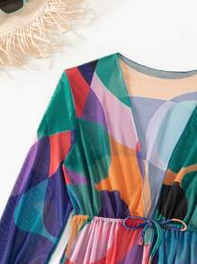 SHEIN Swim Summer Allover Print Ruffle Hem Kimono - Multicolor - View 6