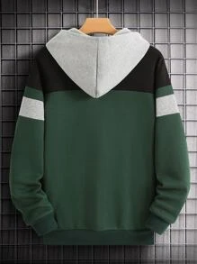 Manfinity Men Colour Block Kangaroo Pocket Drawstring Hoodie - Dark Green - View 2