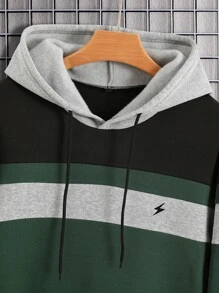 Manfinity Men Colour Block Kangaroo Pocket Drawstring Hoodie - Dark Green - View 4