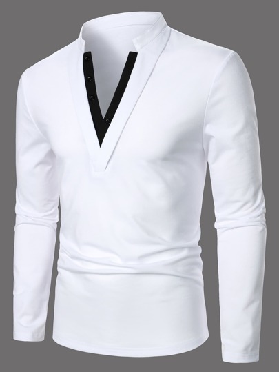 Polo à manches longues pour hommes avec garniture contrastée, coupe blocs de couleurs. Pour le travail