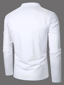 Manfinity Homme Men Contrast Trim Long Sleeve Color Block Polo Shirt, For Work, Fall - White - View 2