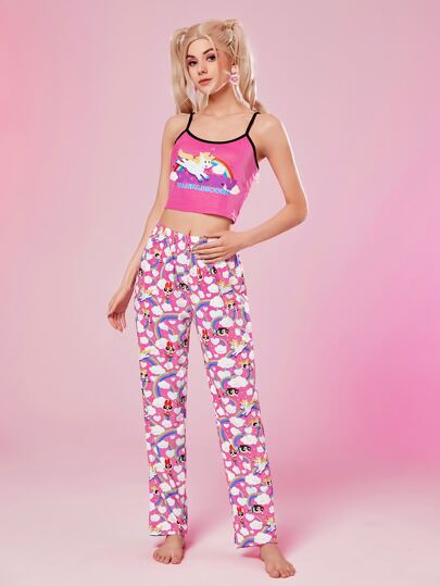 The Powerpuff Girls | ROMWE Rainbow Cartoon Graphic PJ Set