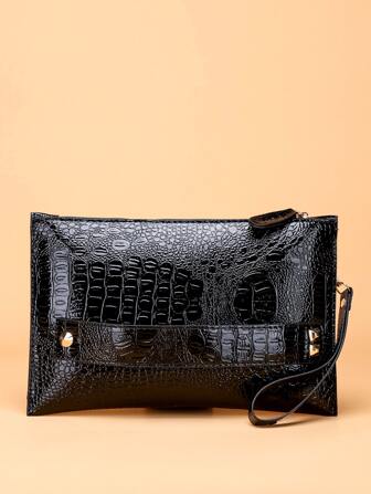 Square Bag New Fashion Animal Embossed Square Clutch Bag, Solid Color, Elegant Design, Multi-Functional, Suitable For White Collar Workers, College Students, Wrist Bag, For Women, Rookies & White-Collar Workers,For Lady,For Female Lipsticks,For Dinner/Banquet,For Prom,For Wedding,For Party