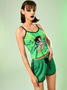 The Powerpuff Girls | ROMWE 紮染人物印花睡衣套裝 - 綠色 - 查看 3
