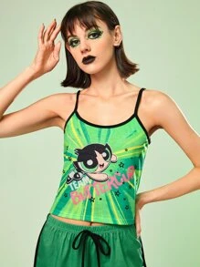 The Powerpuff Girls | ROMWE 紮染人物印花睡衣套裝 - 綠色 - 查看 4