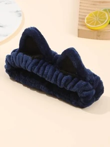 1pc Cartoon Cat Ear Decor Fuzzy Bath Headband - Navy Blue - View 2