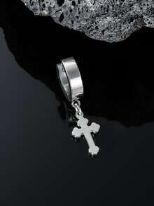1pc Men Cross Drop Earring - Silver - View 4