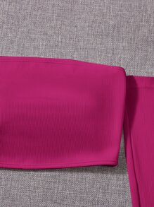 SHEIN PETITE Chất rắn Tắt vai Mùa vụ Áo ngoài vai - Màu Hồng Tươi - Xem 3