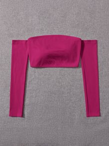 SHEIN PETITE Chất rắn Tắt vai Mùa vụ Áo ngoài vai - Màu Hồng Tươi - Xem 4