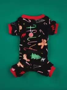 Christmas Gingerbread Man Print Pet Pajama - Multicolor - View 1