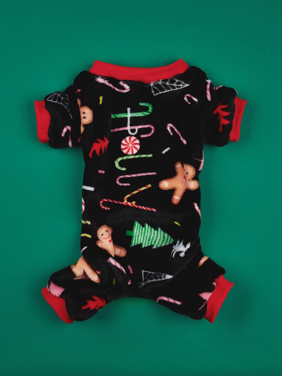 Christmas Gingerbread Man Print Pet Pajama - Multicolor - View 1