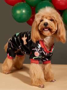 Christmas Gingerbread Man Print Pet Pajama - Multicolor - View 2