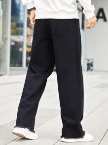 Manfinity Men Raw Trim Straight Leg Jeans - Black - View 2