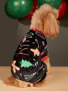 Christmas Gingerbread Man Print Pet Pajama - Multicolor - View 3