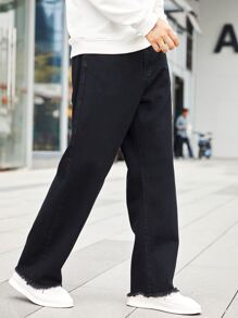 Manfinity Men Raw Trim Straight Leg Jeans - Black - View 3