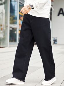 Manfinity Men Raw Trim Straight Leg Jeans - Black - View 4