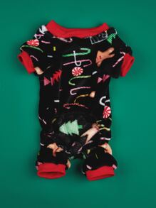 Christmas Gingerbread Man Print Pet Pajama - Multicolor - View 5