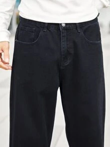 Manfinity Men Raw Trim Straight Leg Jeans - Black - View 6