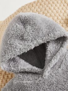 SHEIN Đứa bé trai Thêu Hoạt hình Teddy Hoodie & Quần - Màu Xám nhạt - Xem 4