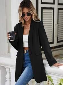 SHEIN LUNE Shawl Neck Flap Detail Blazer - Black - View 5