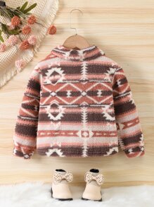 Toddler Girls Geo Pattern Flap Detail Teddy Jacket - Multicolor - View 2