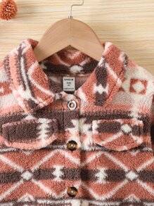 Toddler Girls Geo Pattern Flap Detail Teddy Jacket - Multicolor - View 3