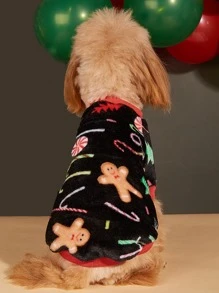 圣诞节宠物狗 2 腿毛衣，带有圣诞树、雪人和雪花图案 - 彩色 - 查看 2