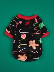 圣诞节宠物狗 2 腿毛衣，带有圣诞树、雪人和雪花图案 - 彩色 - 查看 3