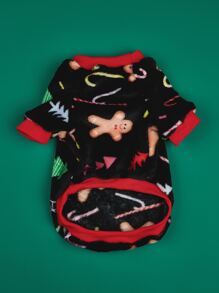 圣诞节宠物狗 2 腿毛衣，带有圣诞树、雪人和雪花图案 - 彩色 - 查看 5