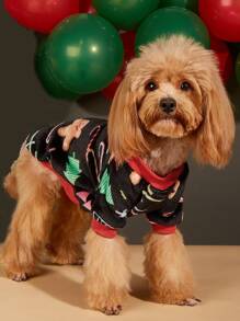 圣诞节宠物狗 2 腿毛衣，带有圣诞树、雪人和雪花图案 - 彩色 - 查看 7