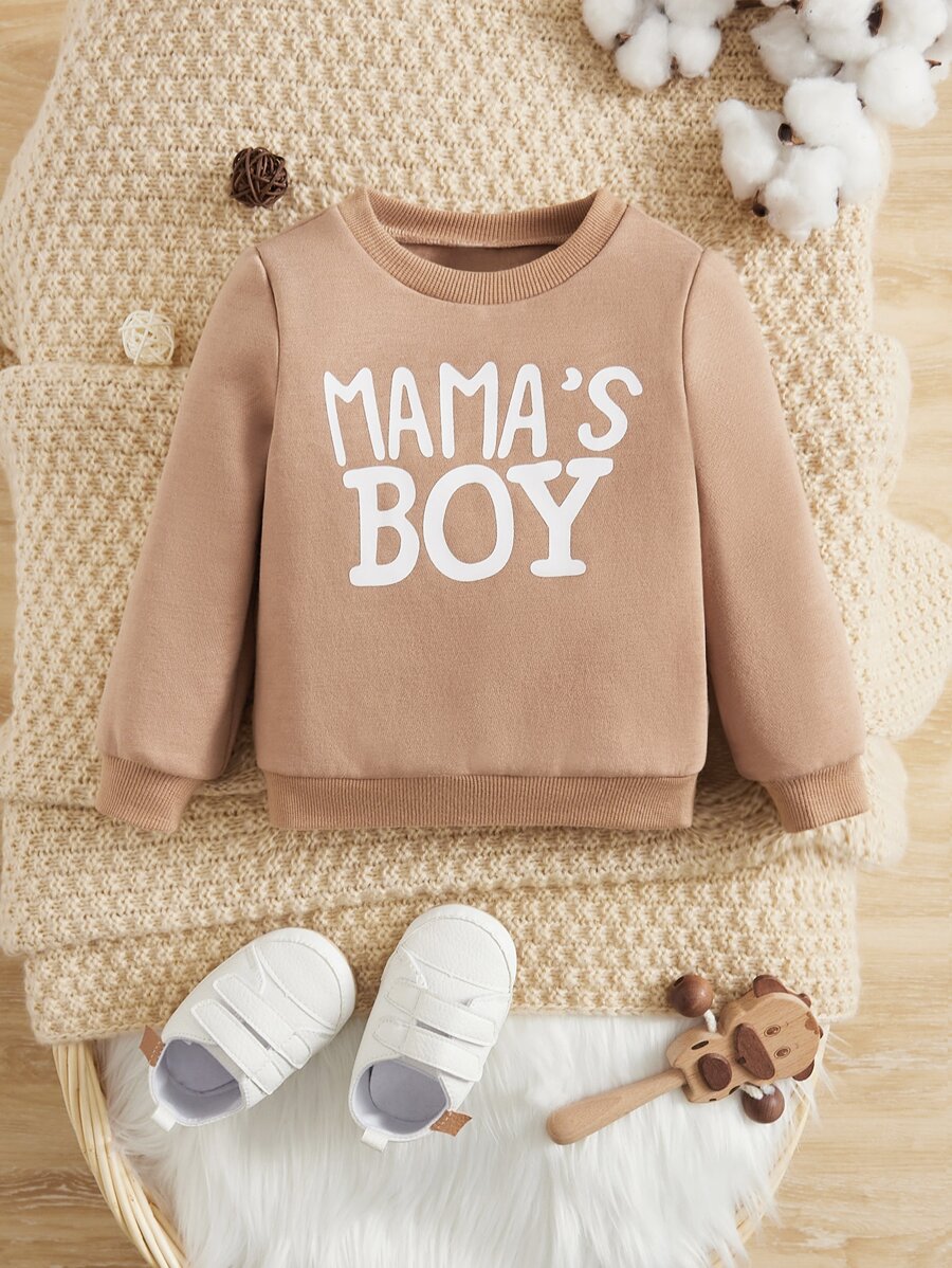 SHEIN Baby Boy Slogan Graphic Sweatshirt - Khaki - View 1