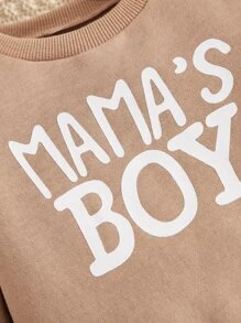 SHEIN Baby Boy Slogan Graphic Sweatshirt - Khaki - View 3