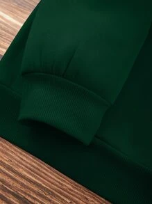 INAWLY 字母圖案加絨內裏運動衫 - 墨綠色 - 查看 4