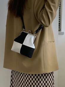 Mini Two Tone Kiss Lock Satchel Bag - Black and White - View 2