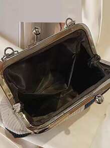 Mini Two Tone Kiss Lock Satchel Bag - Black and White - View 3