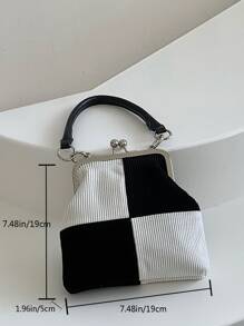 Mini Two Tone Kiss Lock Satchel Bag - Black and White - View 5