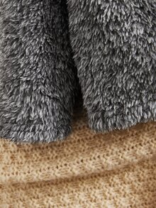 SHEIN Baby Open Front Hooded Teddy Coat Without Tee - Grey - View 3